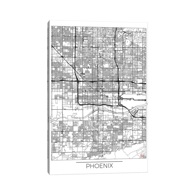 Phoenix Minimal Urban Blueprint Map by Hubert Roguski - Wrapped Canvas Print, 20.32 cm H x 30.48 cm W