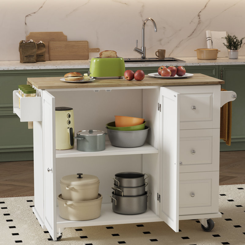 Chariot roulant pour îlot de cuisine avec abattant pliable