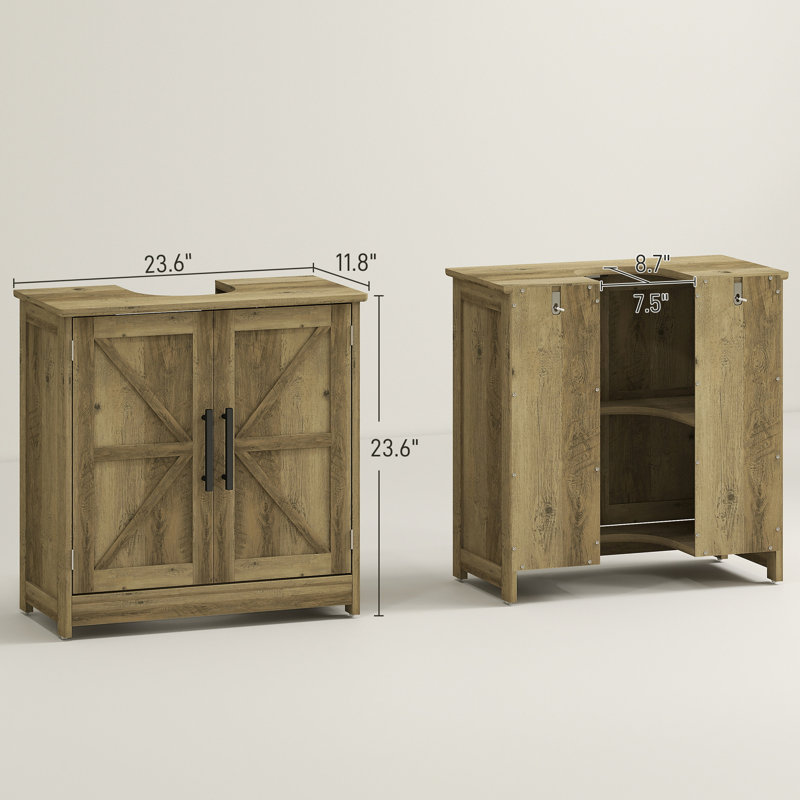 Pedestal Sink Storage Cabinet, Farmhouse Freestanding Bathroom Sink Cabinet With 2 Barn Doors And Adjustable Shelf,wood, Gray
