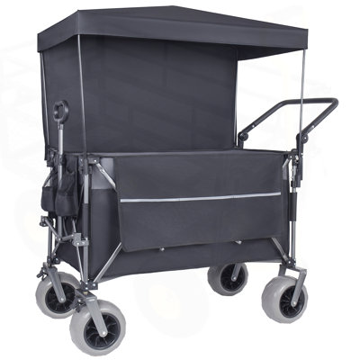 Chariot pliant multifonctionnel à roulettes avec poignée rotative, auvent et pneus de plage 9X4 pour le camping, la plage et l'extérieur, capacité de charge de 480 lb, grand rangement de 300L