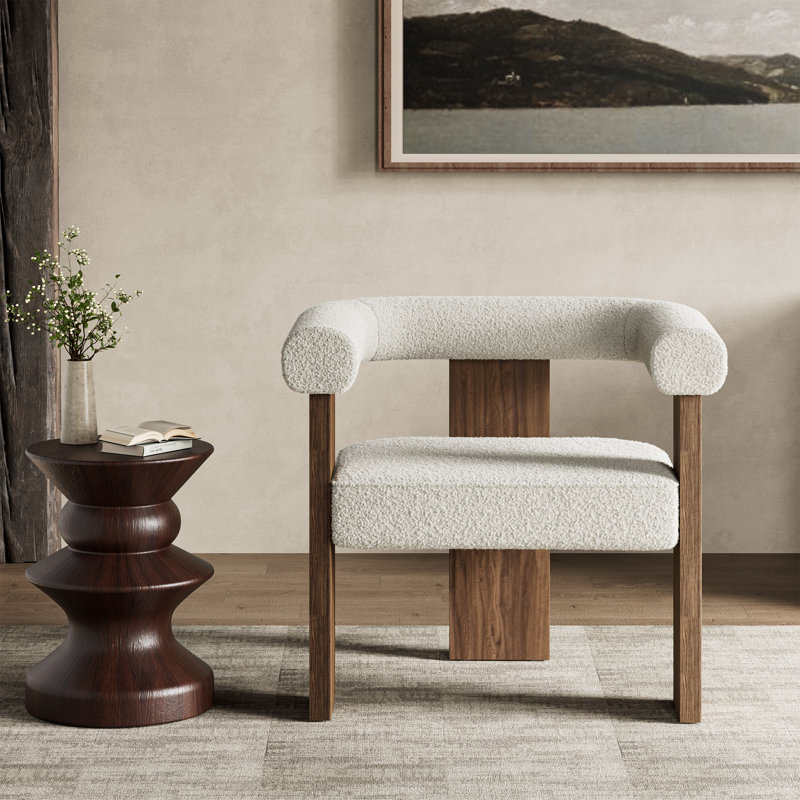 Fauteuil d'appoint rembourré avec structure en bois massif Sherpa Luxe, Bois brun