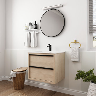 Meuble-lavabo mural 24 po avec 2 tiroirs de rangement et lavabo en céramique blanche - armoire murale moderne Bva02524plo-g-bl9060b (w1286s00034