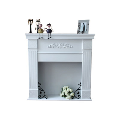White Manufactured Wood Freestanding Fireplace