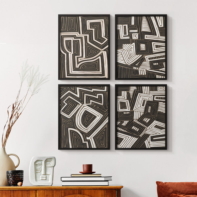 «Abstract Maze I», reproduction encadrée, H 20 po x l 16 po, Noyer