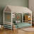 Twin Size Montessori Style Metal Floor Bed Frame, House Shaped Bed With Guardrails For Kids And Toddlers, Easy Assemble, No Slats, White-505393352-505393354