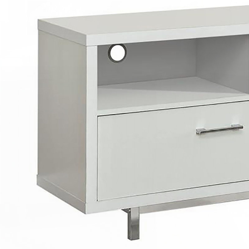 Console de télévision blanche avec rangement à 60 tiroirs avec cadre chromé, Blanc