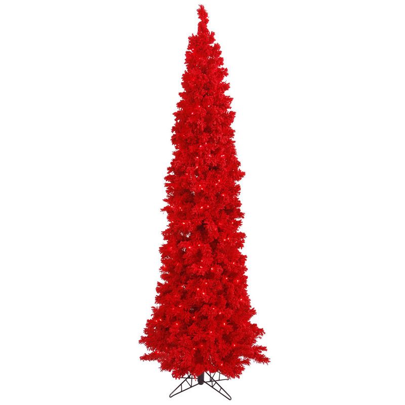 Sapin de Noël artificiel floqué rouge, H 9 pi, Illuminée