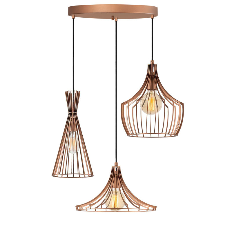 Modern Copper Chandelier, Adjustable Height 43.3 - 70.5 inches | Metal Body, 21.7 inches Diameter | 3 x E27 Max 40W Sockets | Elegant Design for Living Room, Dining Room & Entryway | IP20 Rated, Unique Novelty Lighting Fixture