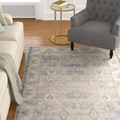 Tapis gris / ivoire / bleu Gwendolyn