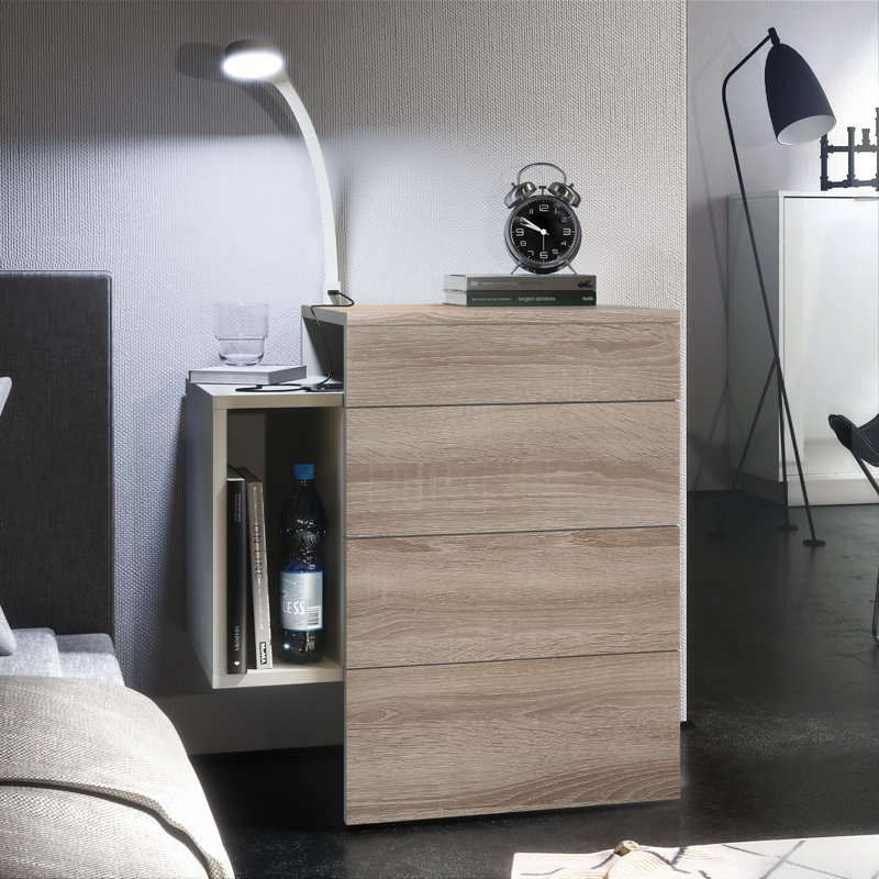 Mcardle 2 Drawer Bedside Table, With LED Flexi light, Oak Sawed
