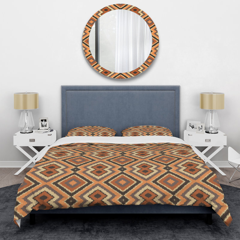 Motif géométrique brun - ensemble de housse de couette abstrait - microfibre de polyester