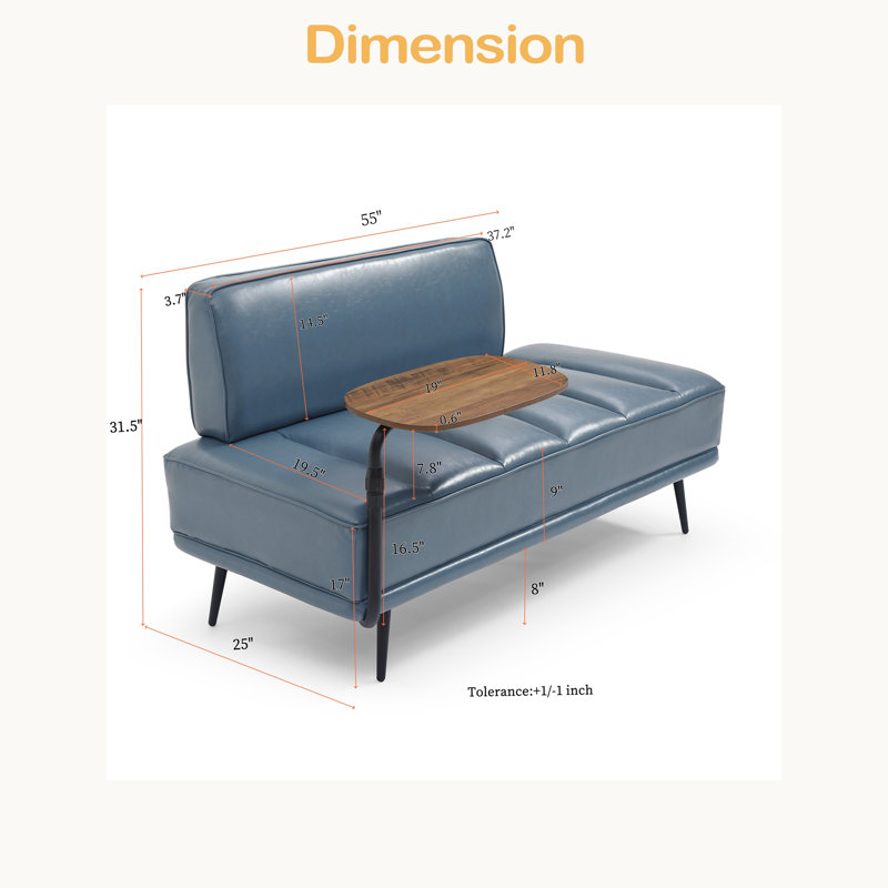 Banc de bout moderne de 55 po de largeur, revêtu de similicuir avec table d'appoint, canapé-plateau pivotant à 360 degrés, repose-pieds de hall d'entrée