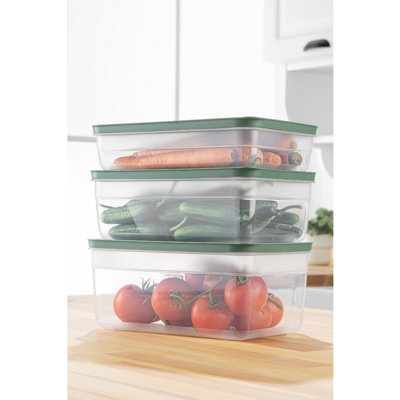 Durable Plastic Storage Box Set (3 Pieces), BPA-Free Green, Sizes: 7.1 x 11.2 x 2.8 in, 7.1 x 11.2 x 3.9 in, 7.1 x 11.2 x 5.1 in | Dishwasher Safe | Ideal for Organizing Kitchen & Home | Versatile and Stylish Solution