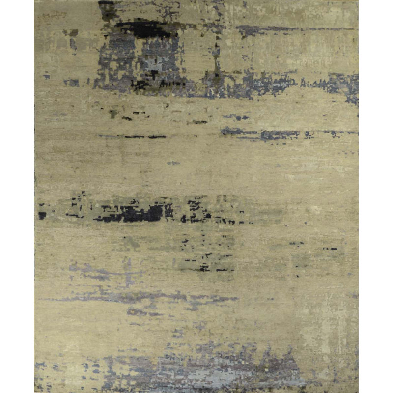 Contemporary One-of-a-Kind Rectangle 8' x 9'9" Rectangle Wool Area Rug in Beige and Black