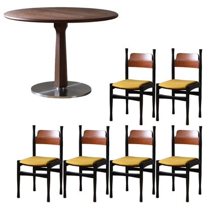 French style solid wood round dining table set