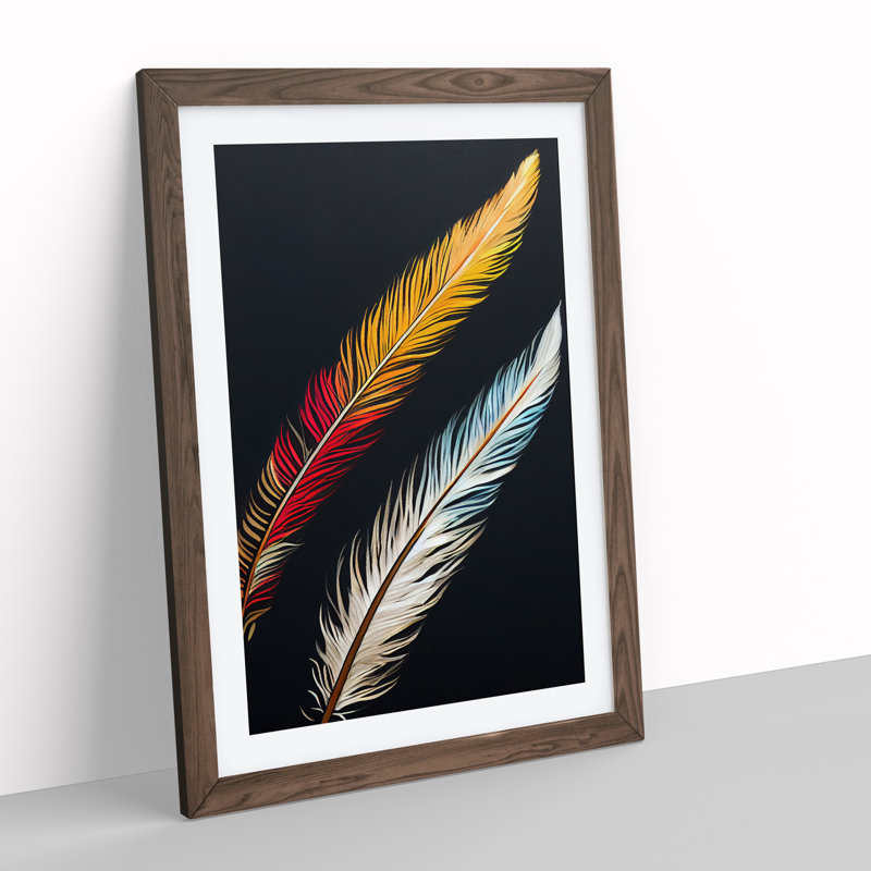 Pair of Feathers - Wall Art, 66cm H x 48cm W, Walnut Framed