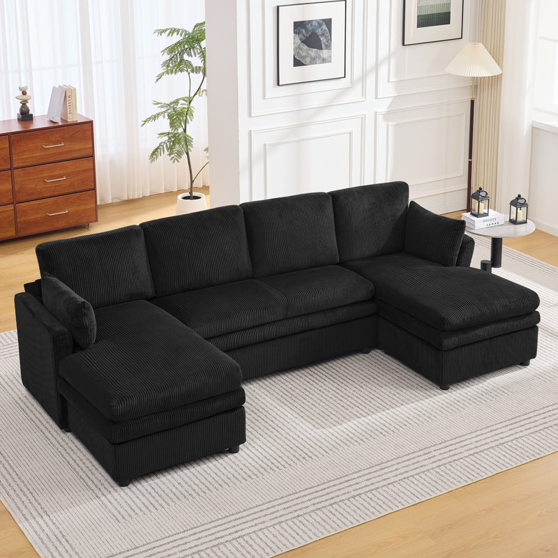  Canapé modulaire modulaire avec méridienne, Coussin double couche profond et confortable, Noir