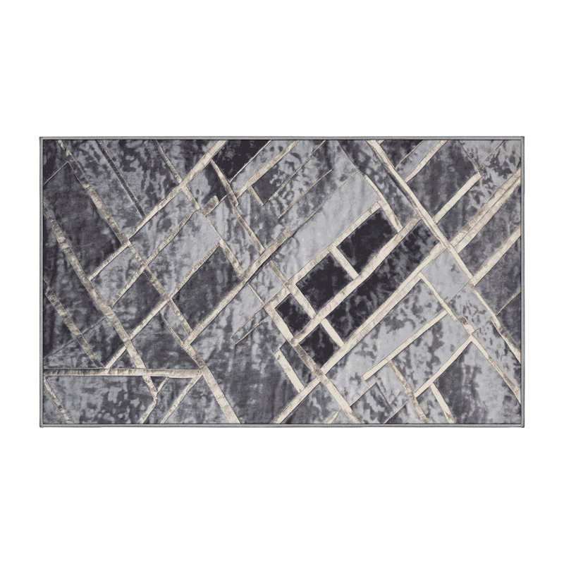 Machine Washable Gray Area Rug, Rectangle 7' x 10'