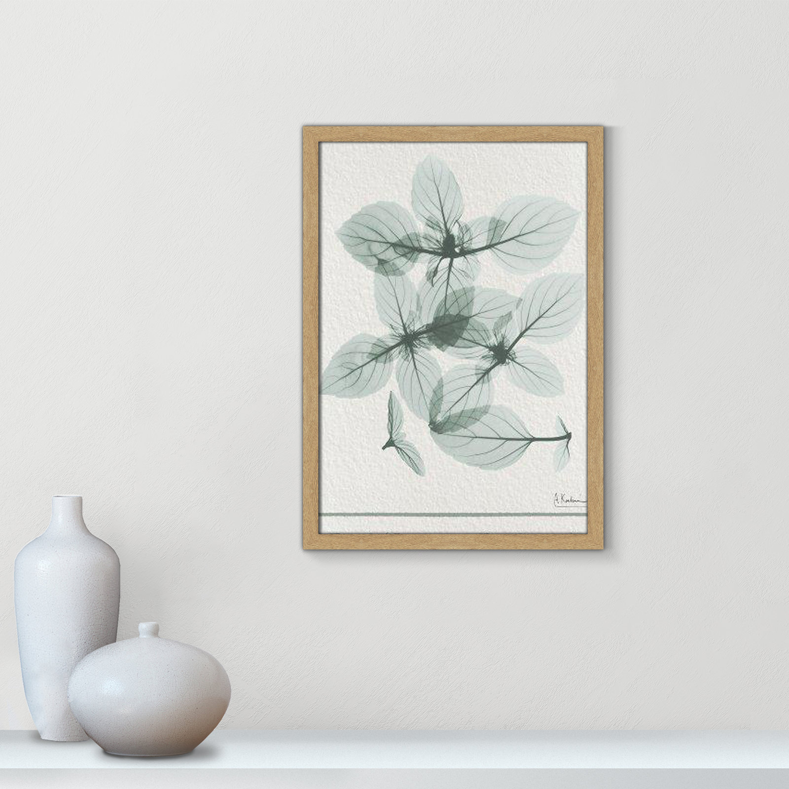 Jeanette "Basil Ocimum Basilicum" Painting, 23" H x 17" W x 1.25" D, Brown Framed Paper