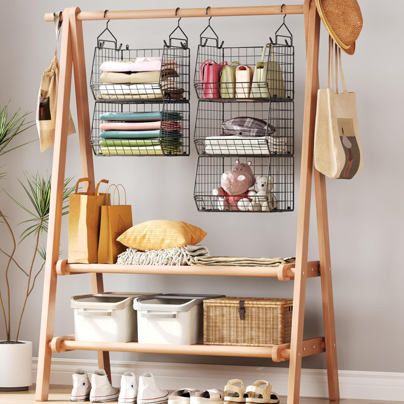 Organisateur de penderie à 5 niveaux, étagères à vêtements avec 4 crochets de suspension, crochets à 5 s, paniers de rangement en fil métallique, pour chandails à vêtements, chaussures, sacs à main, embrayages, accessoires, brevet