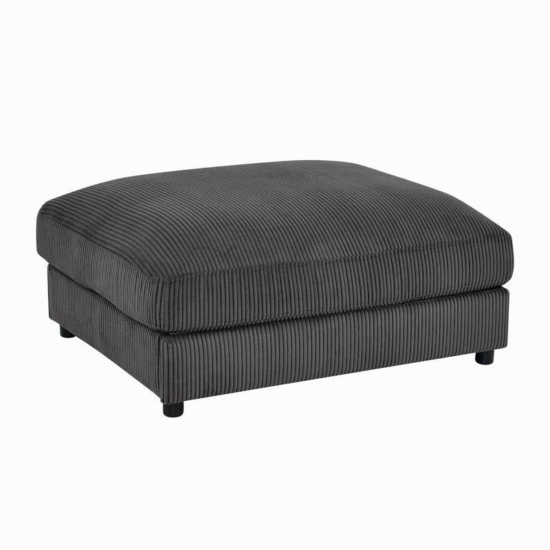 Corduroy Upholstered Rectangle Ottoman, Dark Gray