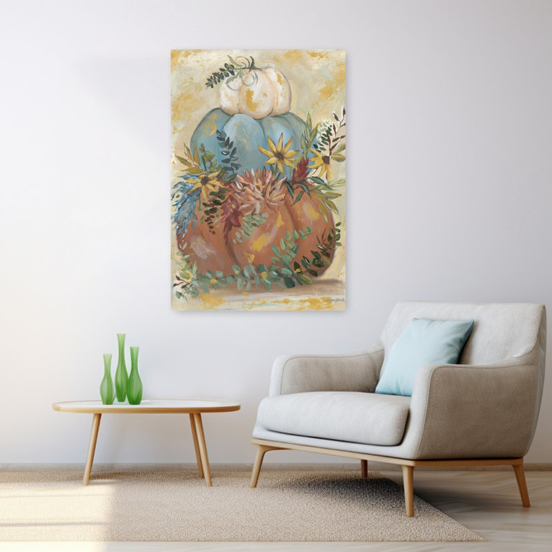 Boho, citrouille, pile, art floral abstrait, H 48 po x l 32 po