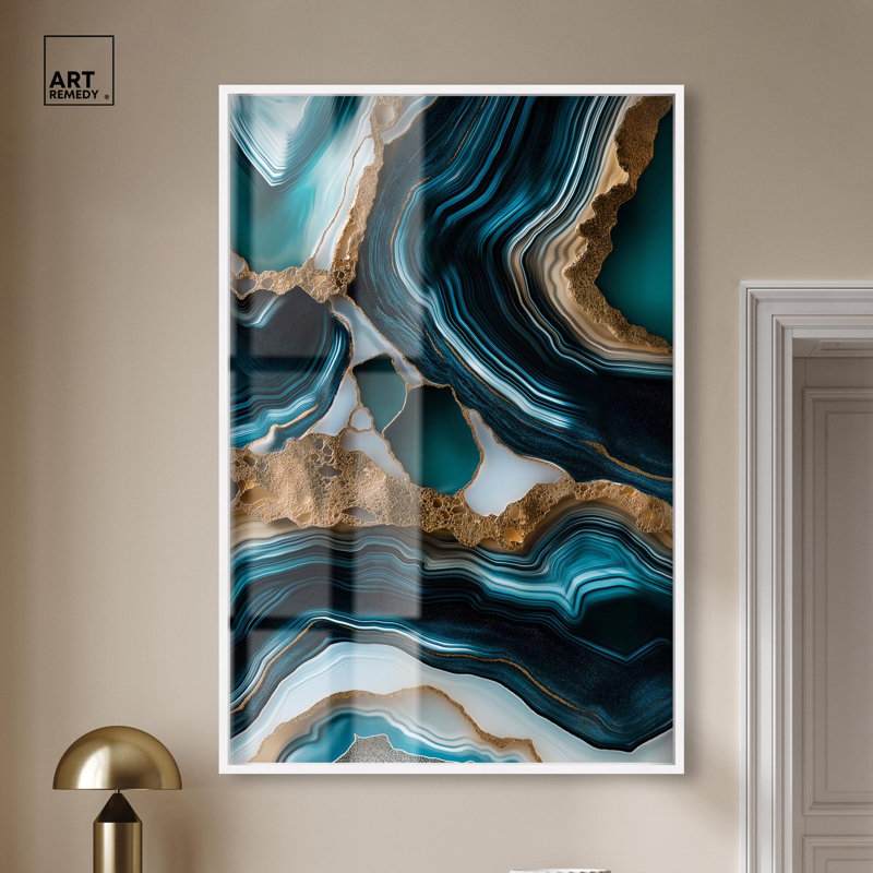 Art mural bleu sarcelle Teal Tectonic II, H 55 po x l 37 po, Blanc