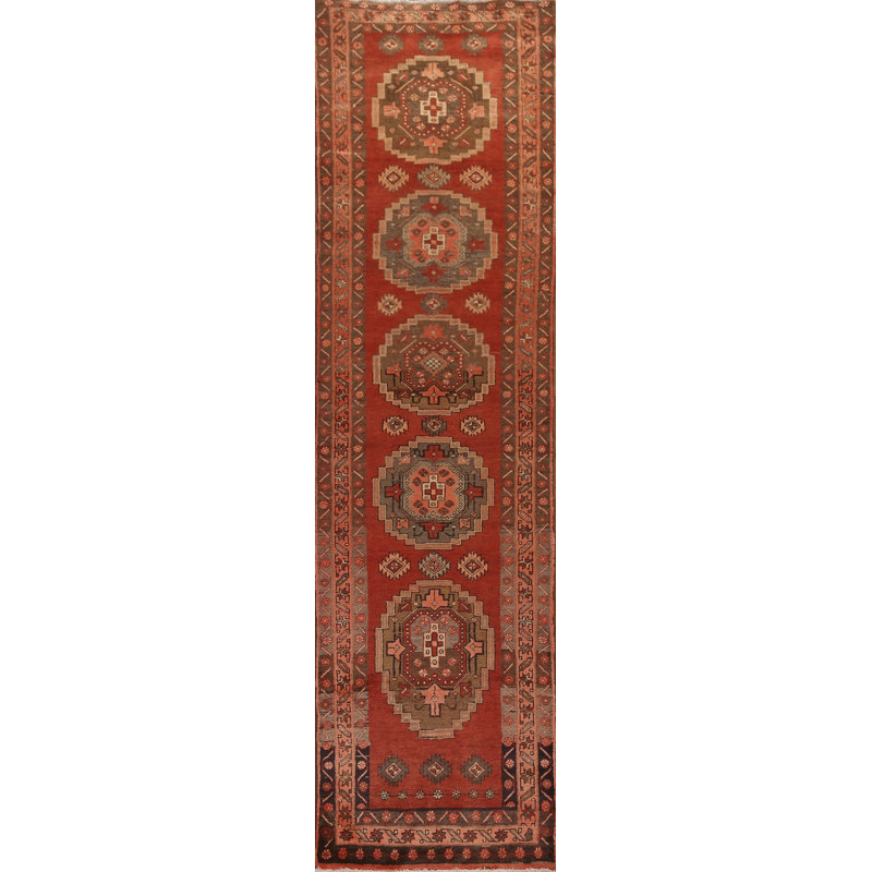 Tapis de couloir motif géométrique perse Ardebil noué à la main 3 x 13