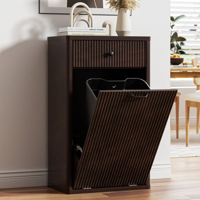 13 Gallons Tilt Out Trash Can Cabinet Hidden Kitchen Waste Bins Freestanding Modern Recycling Trash Cabinets With Drawers Pet Proof Trash Can For Kitchen, White