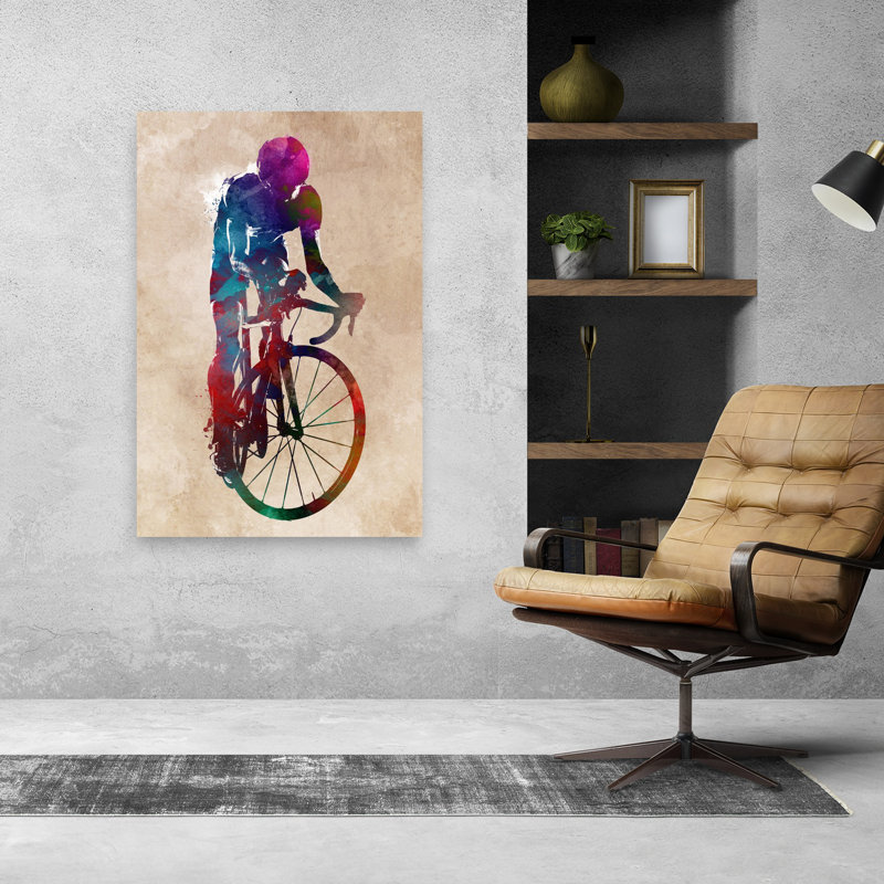 «Vibrant Cycling Sprint», art mural contemporain, 48" H x 32" W