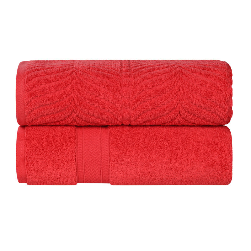 Telemanus Chevron Zero Twist Solid and Jacquard Cotton Bath Sheet, Red