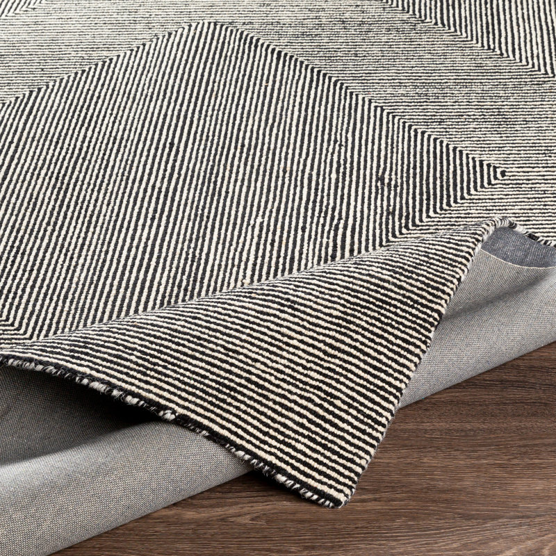 Tapis noir / crème en laine touffeté à la main Peeta, Rectangle 8 pi 10 po x 12 pi
