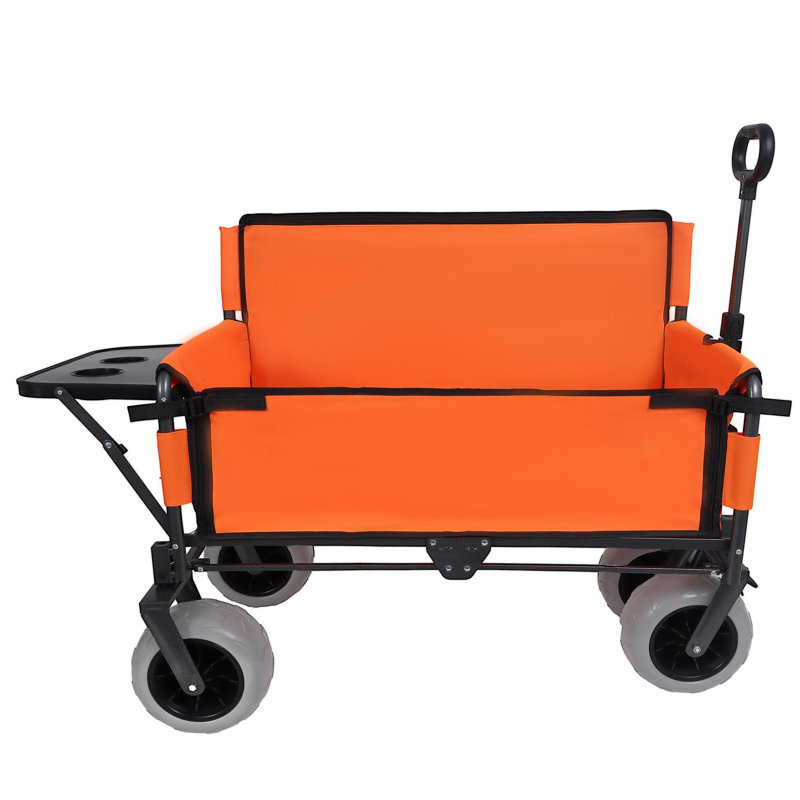 Chariot pliant 3-en-1 avec banquette et plateau de table pliable monté à l'arrière - capacité de 500 lb, pneus de plage 9 po x 4 po, orange