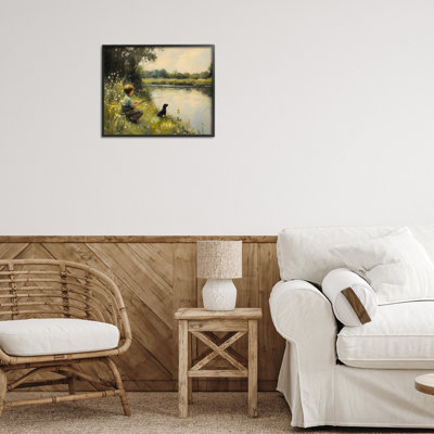 Boy & Puppy Fishing Framed Giclee, Design By Arlington Prints