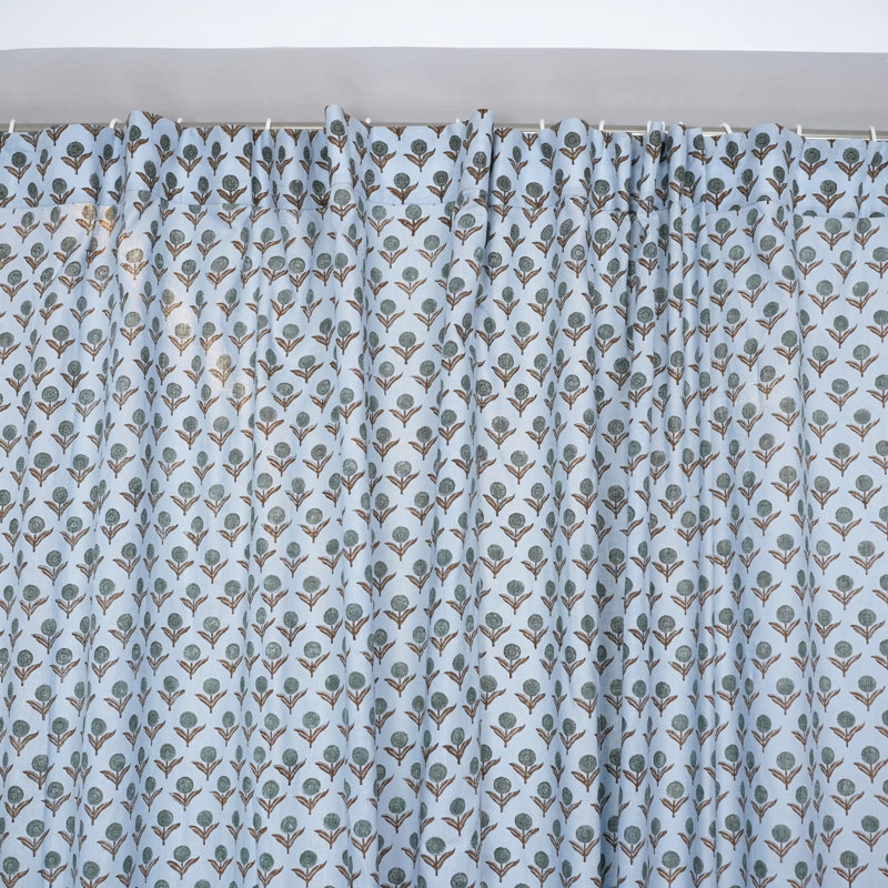 Fabdivine Hand Block Printed Curtain in Coloured Linen with  Artisan Floral Design - Genda pushp, 54" W x 24" L