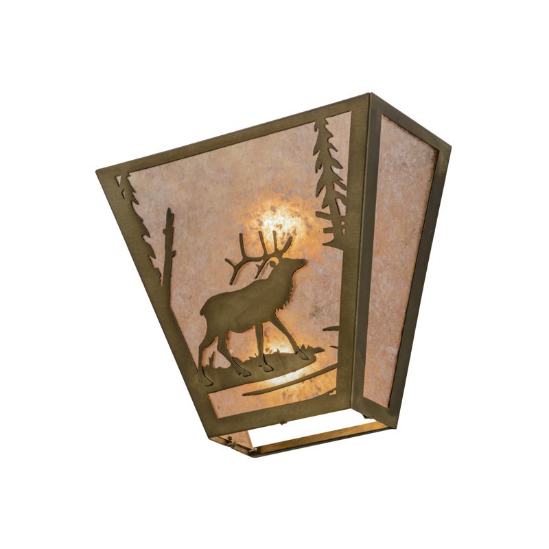 Antique Copper Rustic Lodge Wall Sconce with Elk Design