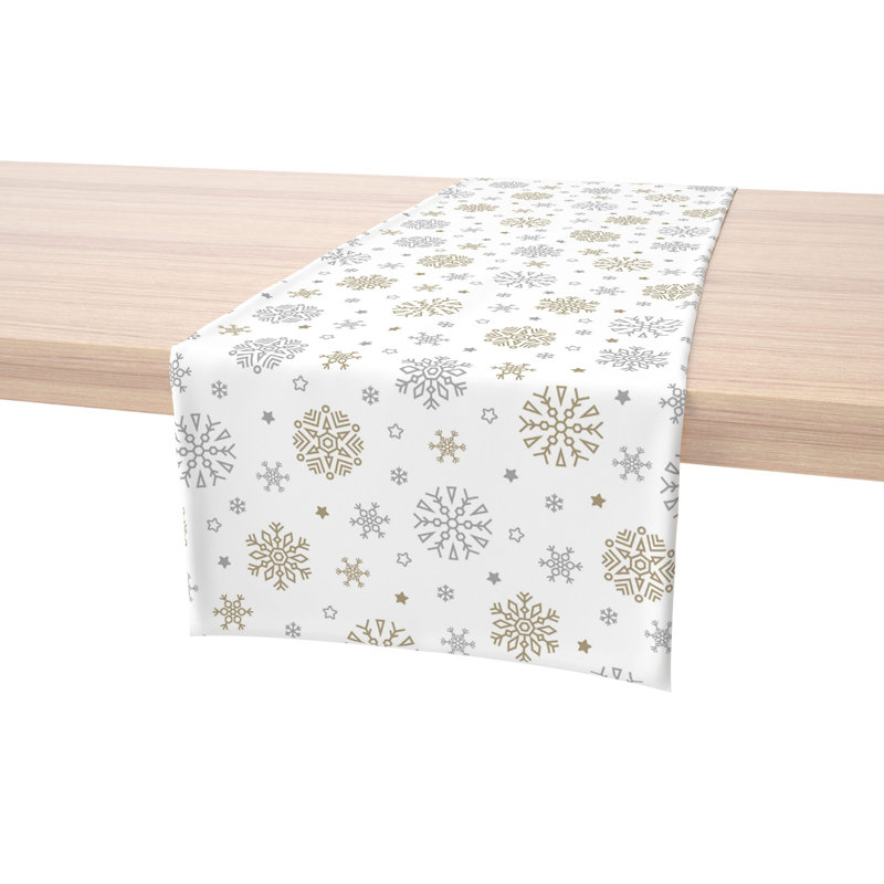 Efrian  Table Runner, 100% Cotton, Gold And Silver Snowflakes, 108" x 16"