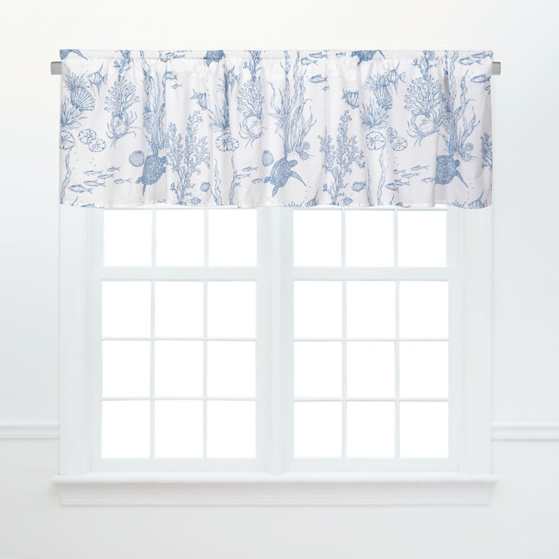 Makara Reef Blue and White Cotton Coastal Valance Set