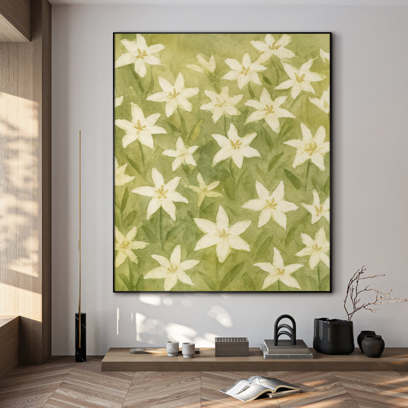 Très grande reproduction d'art sur toile - Fleurs, botanique, œuvre d'art, décoration pour le salon ou la chambre à coucher - «Assemblage requis du cadre (cadre non fini)»