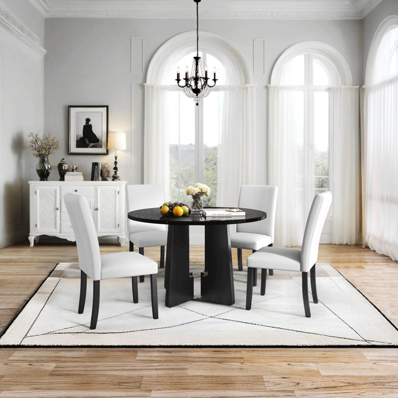 Ensemble de table de salle à manger 5 pièces, Beige, Noir mat, 5