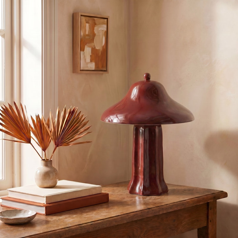Stoneware Table Lamp with Metal Accent