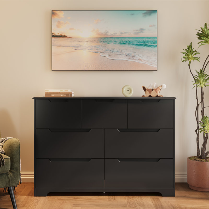 7-drawers dresser, with concealed handles,Storage, Chest of Drawers for Bedroom, Black