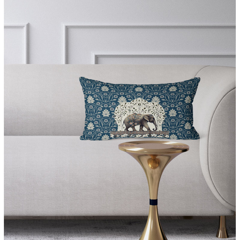 Mystic Elephant  Rectangular Throw Pillow, Blue/Beige