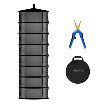 iPower 8-Layer 2-Feet Herb Drying Rack Hanging Mesh Net Dryer Collapsible with Opendoor, Pothook and Storage Pouch, 6.5 Inch Garden Hand Pruner for Hydroponics Plant Buds, Blue