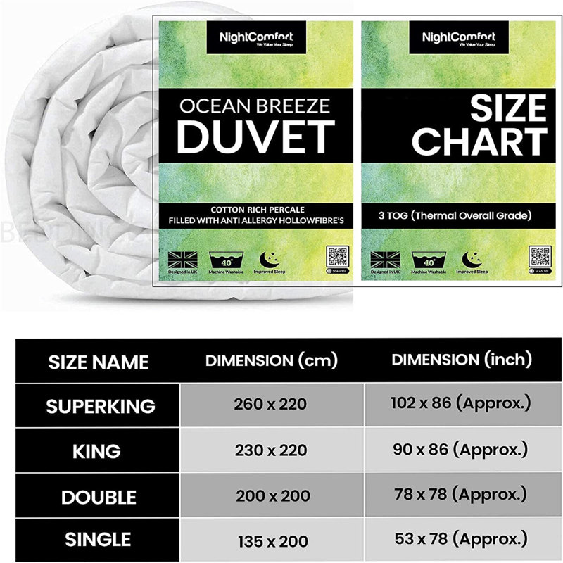 NightComfort's Hollowfibre 1.5 Tog Duvet, Kingsize