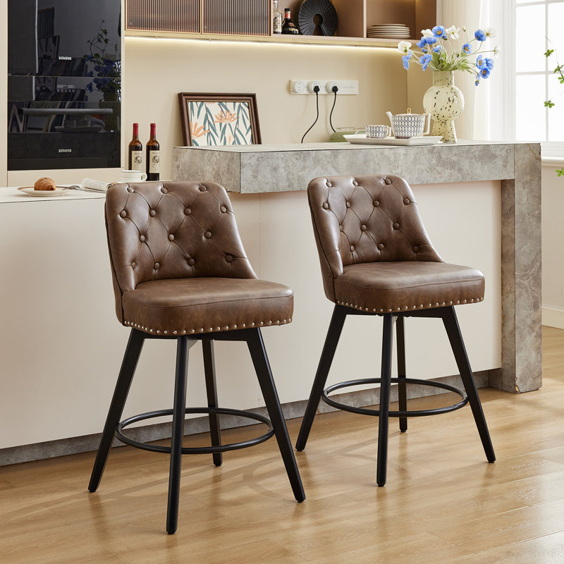 Swivel Counter Stool with Metal Frame, Brown