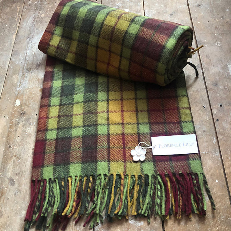 Hand Woven Throw Blanket, Green/Brown/Yellow