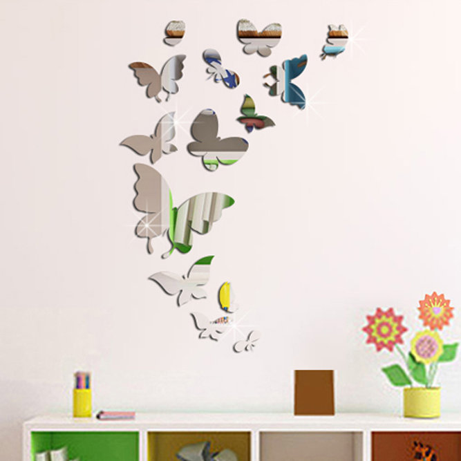 Adhésif décoratif papillons 14 miroirs, art mural