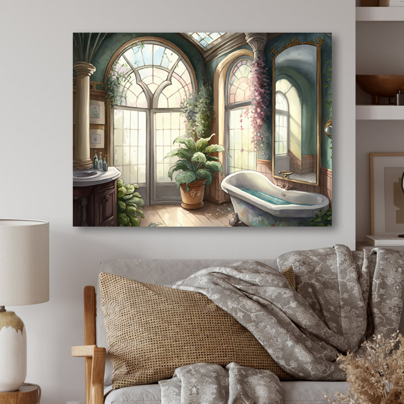 Victorian Bathroom I - Art mural de salle de bain, Toile tendue, 16" H x 32" W