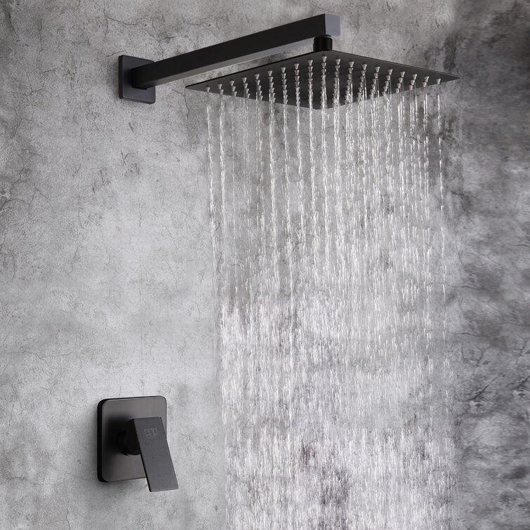 10inch Wall Mounted Rainfall Shower Head System Shower Faucet, Black